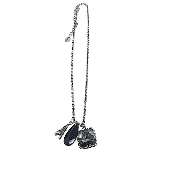 Claire's Paris Eiffel Tower Antique Silver Tone Charm Pendant Choker Necklace - Picture 1 of 11